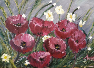 Poppies in a Storm, Oil Painting