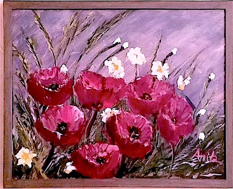 Poppies in a Storm, Oil Painting